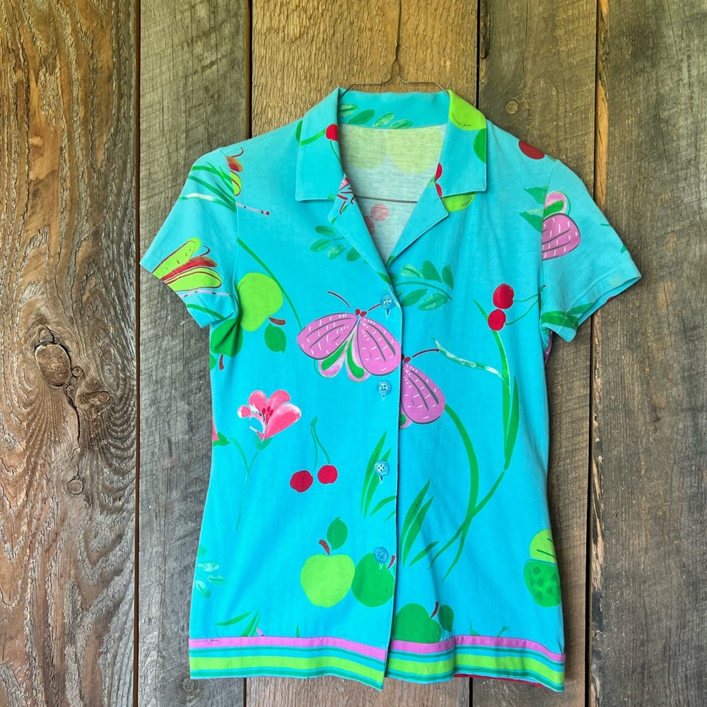 Leonard turquoise button up blouse, perfect condition.